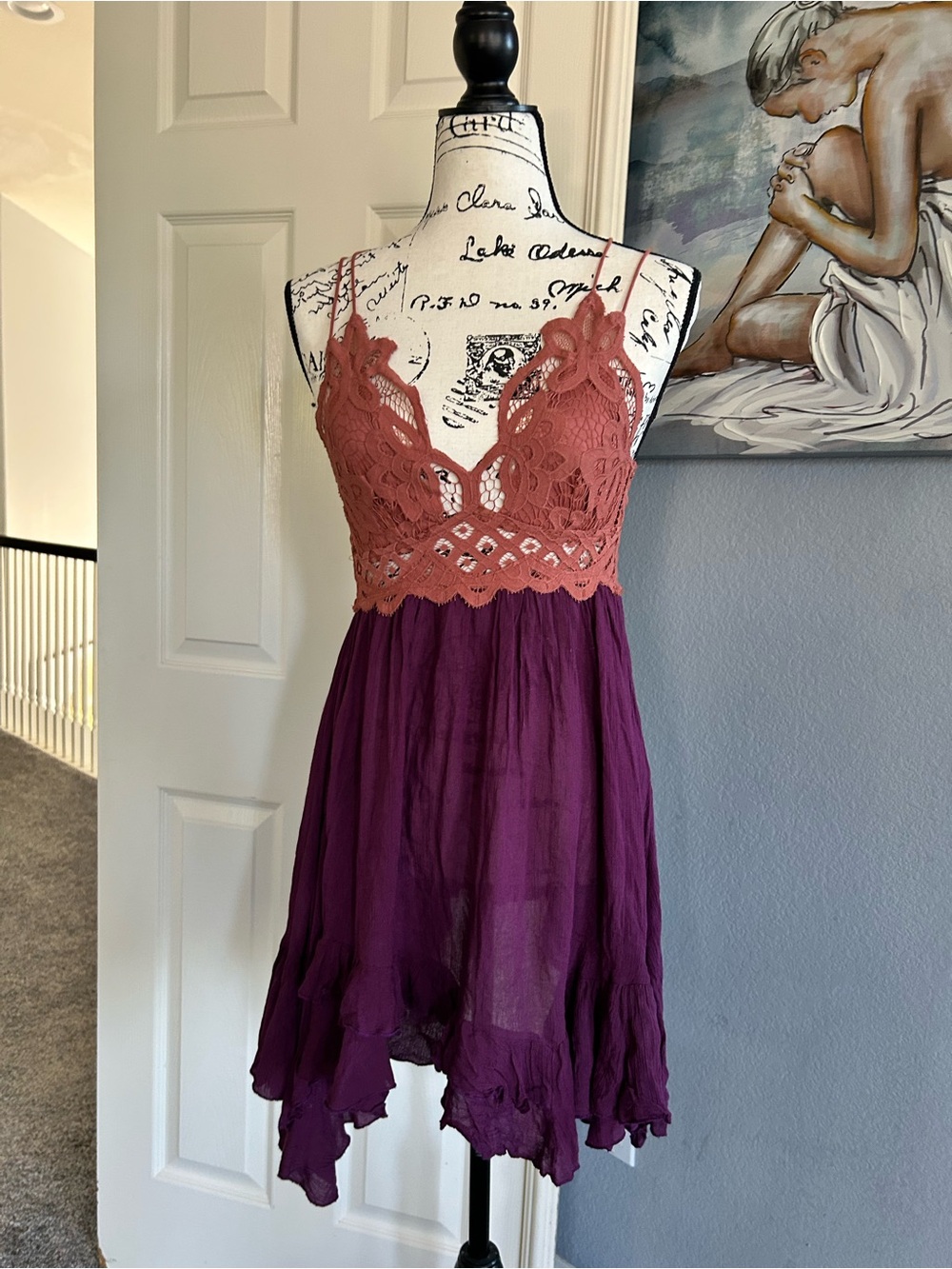 Free People Rust Laceβ Bodice with Plum Tiered Mini Dress